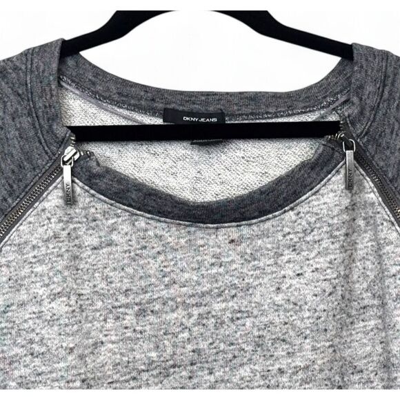 DKNY  Women's Gray Crew Neck Sweater Medium Zippered Shoulder Pullover - Picture 2 of 4